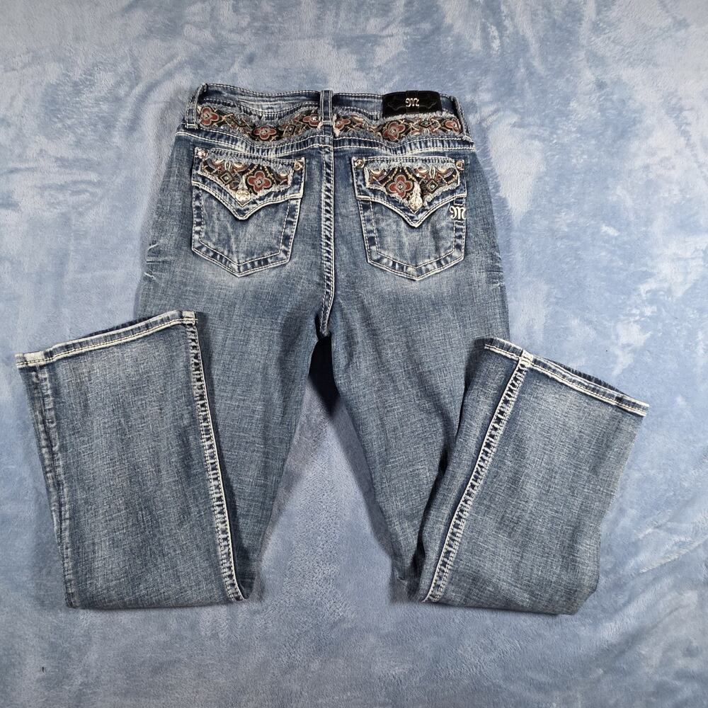 Miss Me Jeans Women’s Size 32 Floral Tapestry Rhinestone Flap Pocket Y2K